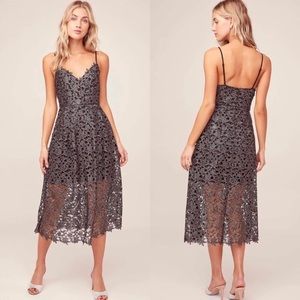 ASTR THE LABEL Lace Midi Dress Metallic Silver